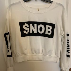 White & Black Cropped $nob Sweatshirt